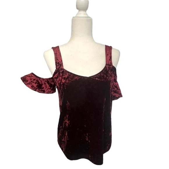 NWOT Lauren Conrad Runway Cold Shoulder Maroon Velvet Top - Size XS - Picture 2 of 11